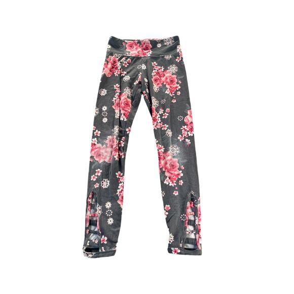 Justice Girls Gray Pink Floral Print Pull-On Fitted Leggings Youth Size 10 - Picture 1 of 7